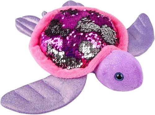 Zugar Land Peluche reversible de tortuga marina con lentejuelas (11 pulgadas), diseño de lentejuelas reversibles, color rosa intenso/plateado,