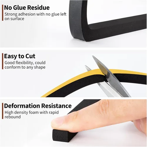 Miniatura 6 de Yotache Cinta de Espuma Autoadhesiva para Juntas 2 Rollos 1/2" A X 1/2" G (Nueva Artesanía Adhesiva) para Puertas Insonorización Tira de Sellado