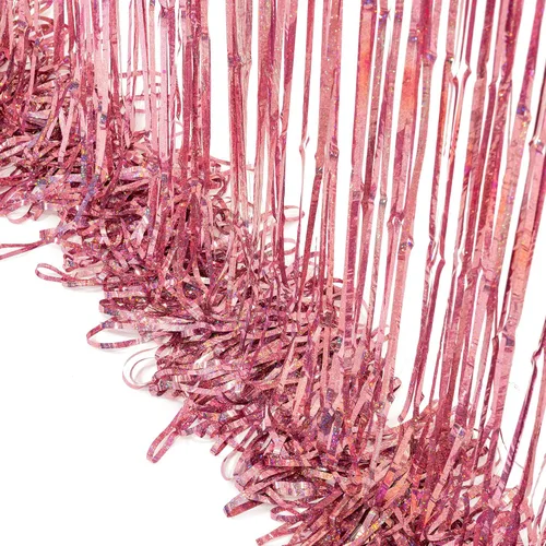 Miniatura 8 de Telón de fondo de fiesta de oropel dorado rosa con purpurina GREATRIL, cortina de flecos laminados para decoración de fiesta temática de cumpleaños