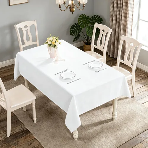 Miniatura 160 de Mantel para mesa rectangular de 55x71 pulgadas, de lino sintético, resistente a las arrugas e impermeable, color beige, para cocina, comedor