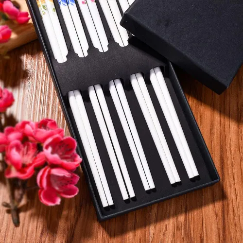 Miniatura 4 de 5 pares de palillos de porcelana, palillos de hueso de alta calidad de 9.5 pulgadas, reutilizables, aptos para lavavajillas