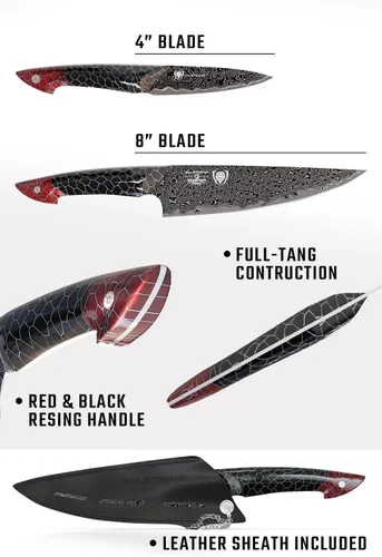 Miniatura 7 de Dalstrong Juego de 2 Cuchillos - Cuchillo de Chef 8"+Cuchillo de Pelar 4"-Serie Scorpion Hellfire-Acero Ultra™V12 Japonés-Damasco Negro-Mango