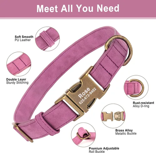 Miniatura 5 de Collares de perro personalizados para perros pequeños, collar de perro de piel sintética suave personalizado con nombre y número de identificación
