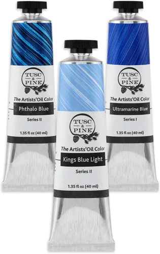 Tusc & Pine Pintura al Óleo para Artistas - Juego de 40 ml de 3 - Colores Azules Surtidos - Sin Amarilleo, Consistencia Rica y Cremosa, Máxima Carga