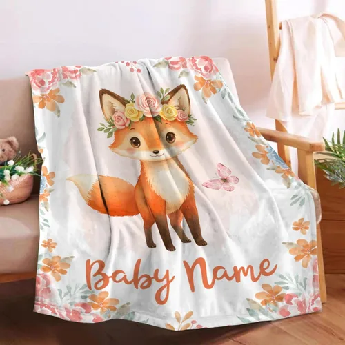 Miniatura 22 de Manta de bebé personalizada para niñas y niños pequeños, recién nacidos, regalos personalizados de vaca floral con nombre y texto, 40 x 30 pulgadas