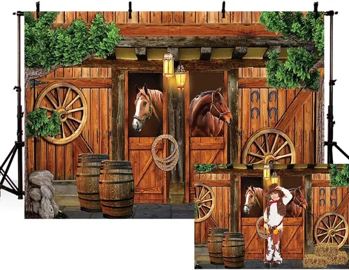 MEHOFOND Telón de fondo estable de 7 x 5 pies, diseño de caballo vaquero del oeste de Texas, ruedas de baby shower, Mews, fondo de fotografía,