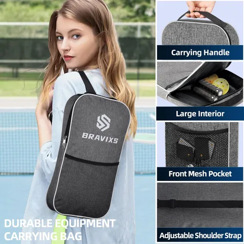 Miniatura 7 de Juego de 2 palas de pickleball Bravixs aprobadas por USAPA, fibra de carbono T700 en bruto, raquetas de pickleball con superficie de fricción, con 4