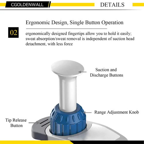 Miniatura 5 de CGOLDENWALL Lab Micropipeta manual ajustable pipeta pipeta pipeta de volumen ajustable y fijo de un solo canal de cuatro dígitos pantalla