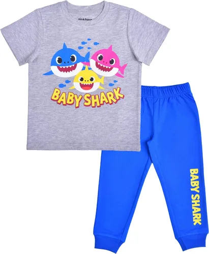 Nickelodeon Baby Shark Boys - Conjunto de camiseta y pantalón deportivo para niños pequeños, color azulgris