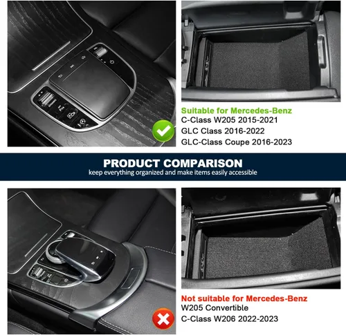 Miniatura 2 de Caja de almacenamiento para apoyabrazos central Compatible con Mercedes Benz Clase C W205 Organizador de consola central 2015-2021, para GLC W253