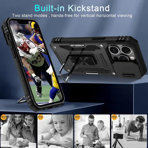Miniatura 401 de DEERLAMN Funda para iPhone Xs Max con funda deslizante para cámara + protector de pantalla, soporte giratorio de anillo de grado militar a prueba