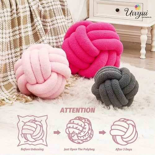 Miniatura 4 de Uvvyui Bola de almohada de nudo, almohadas decorativas suaves para el hogar, almohada redonda, almohada de felpa anudada hecha a mano, cojín redondo