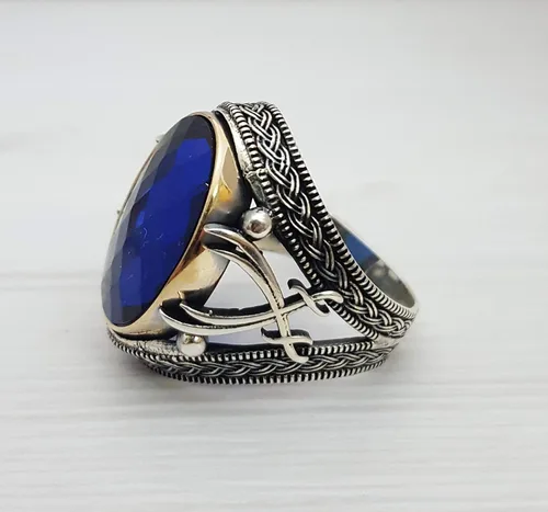Miniatura 3 de Beautiful Handcrafted 925K Solid Sterling Silver Cubic Zircon Sapphire Color Men's Ring RP54