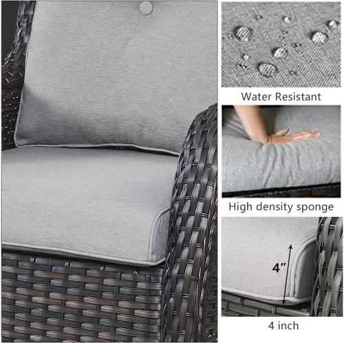 Miniatura 4 de HUMMUH Sillas Mecedoras Giratorias de Mimbre para Patio Exterior con Respaldo Alto, Sillas Deslizantes de Ratán PE, Juego de Muebles de Patio de 4