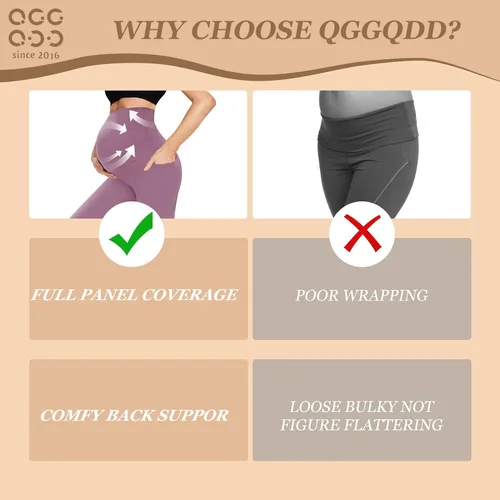 Miniatura 5 de QGGQDD Paquete de 2 leggings de maternidad sobre el vientre con bolsillos, pantalones negros de cintura alta para entrenamiento, embarazo