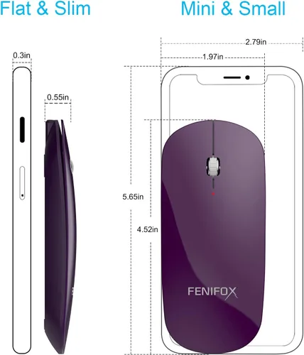 Miniatura 2 de FENIFOX Ratón Bluetooth delgado, mini plano silencioso portátil móvil recargable compatible con laptop, PC, tableta Android Windows - Morado