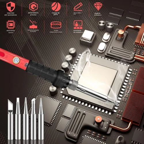 Miniatura 4 de Kit de soldador portátil de 60 W con calentador de cerámica, 5 puntas, soporte, soldadura - para metal, joyería, reparación eléctrica 60w 9-en-1