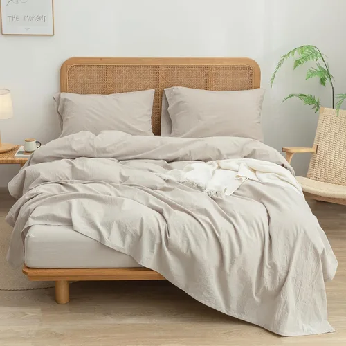 Miniatura 3 de BESTOUCH Juego de sábanas 100% algodón lavado, tacto súper suave, cómodo, elegante, ligero, juego de ropa de cama de 4 piezas, lino sólido, gris