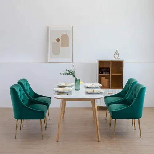 Miniatura 22 de Juego de 2 sillas de comedor modernas, sillas de comedor tapizadas de mediados de siglo, sillas de comedor de terciopelo con patas doradas para Negro