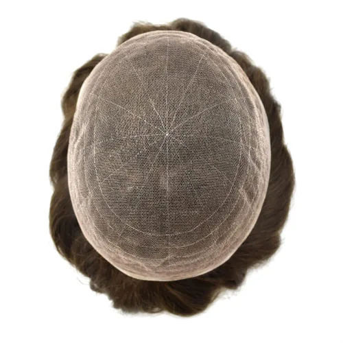 Miniatura 6 de Toupee - Sistema de reemplazo de piezas de cabello humano real, encaje suizo suave frontal para hombre, nudo blanqueado, línea capilar natural