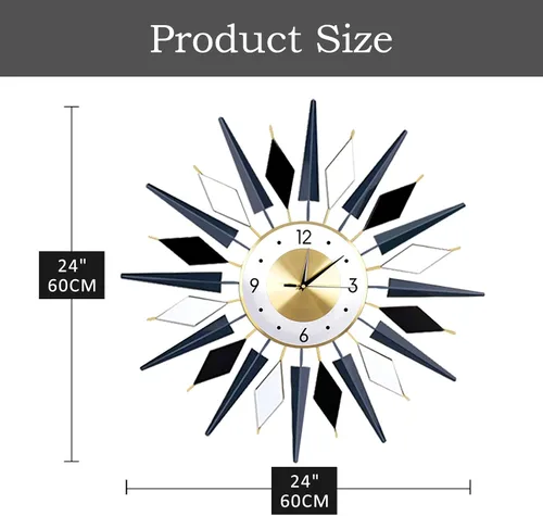 Miniatura 5 de Reloj de pared grande decorativo de metal, silencioso, moderno, sin tictac, para sala de estar, comedor, dormitorio, diámetro de 24 pulgadas, azul
