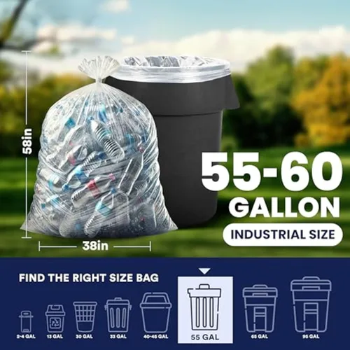 Miniatura 3 de Plasticplace - Bolsas de basura W55LDC2 de 55-60 galones │ 2 mil │ Revestimientos transparentes para cubos de basura resistentes │ 38 x 58 pulgadas