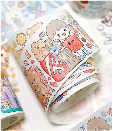 Miniatura 4 de Kawaii Art Washi Tape - Linda cinta adhesiva para escuela, suministros de oficina, estética, caricaturas, juego de cinta adhesiva decorativa