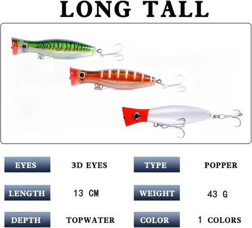 Miniatura 6 de Juego de 3 señuelos de pesca Popper, 3 piezas de señuelos de pesca para ojos 3D, accesorios de pesca para aguas saladas y pesca en agua dulce, atún B
