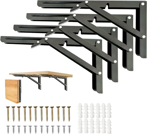 Miniatura 9 de Bisagra de Mesa Plegable de 20 Pulgadas, 2 Piezas Soportes de Estante Plegables para Estante Plegable, Soportes de Mesa Plegable de Montaje en Pared
