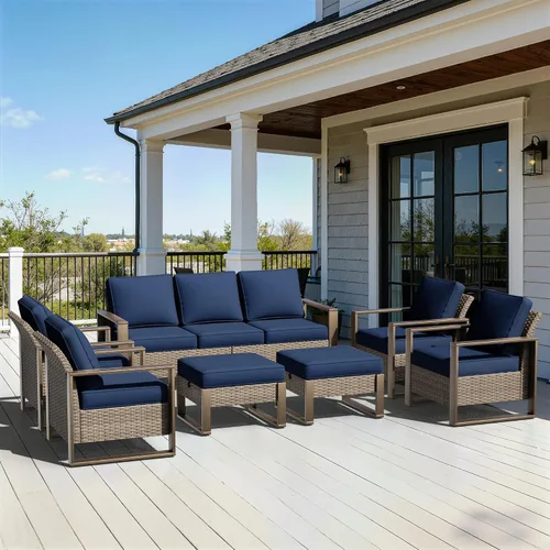 Miniatura 11 de Sofá de Mimbre Metálico para Patio de 75", Sofá Sillón de Ratán para Exteriores de 3 Asientos para Todo Tipo de Clima con Cojines Premium