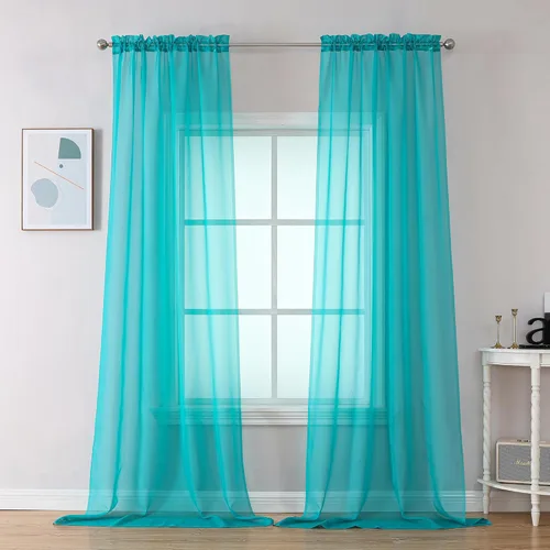 Miniatura 112 de OVZME - Cortinas traslúcidas blancas de 45 pulgadas de largo, 2 paneles, cortinas de gasa con bolsillo para barra para ventanas pequeñas, cada una