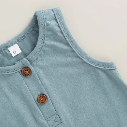 Miniatura 5 de Mameluco básico de algodón sin mangas para bebé, niño y niña, de algodón, de gran tamaño, traje de verano