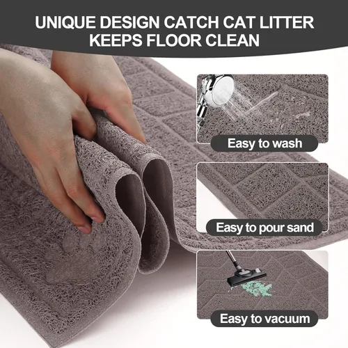 Miniatura 3 de Alfombrilla de arena para gatos, alfombrilla de arena que atrapa la arena suave para las patas de los gatitos, 35" x 24" alfombrilla de caja de Gris
