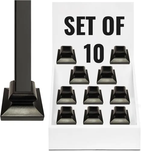Base plana para balaustrés delgada - para balaustres cuadrados de hierro de 1/2 pulgada - Juego de 10 (Negro satinado) - DH-SS2