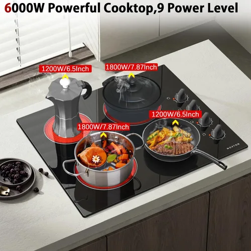 Miniatura 4 de Noxton Placa de cocina eléctrica de 110 V, 2 quemadores, estufa eléctrica enchufable de 12 pulgadas, uso integrado o sobre el mostrador, 9 niveles