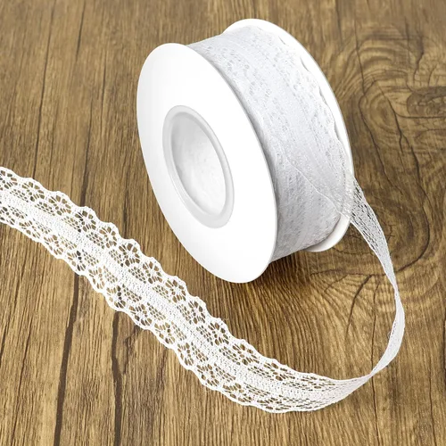 Cinta de encaje blanca vintage con ribete de encaje blanco, cinta decorativa de 25 yardas y 1.2 pulgadas para coser y adornos, manualidades,