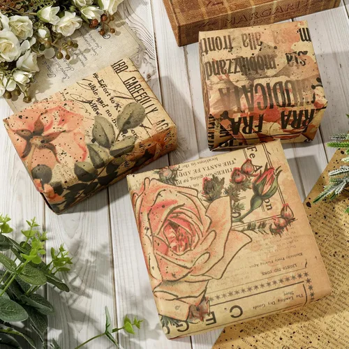 Miniatura 4 de AnyDesign 12 hojas de papel de regalo vintage, papel de estraza de papel de estraza plegado a granel, papel de estraza plegado a granel, papel