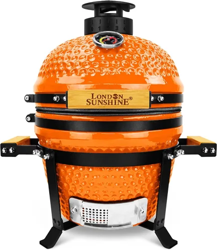 Miniatura 9 de Parrilla Kamado de cerámica mejorada de 13 pulgadas con tapa de ventilación de aire impermeable, ahumador portátil de carbón de mesa para cocinar al