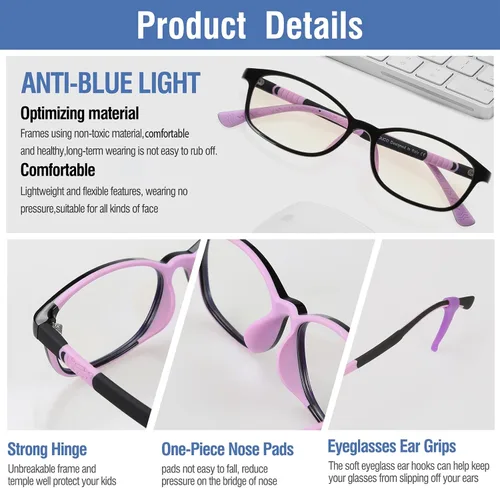 Miniatura 4 de DUCO K015 - Gafas de luz azul para niños y niñas, con bloqueo de rayos azules, lindos anteojos de computadora, juegos de televisión, para niños