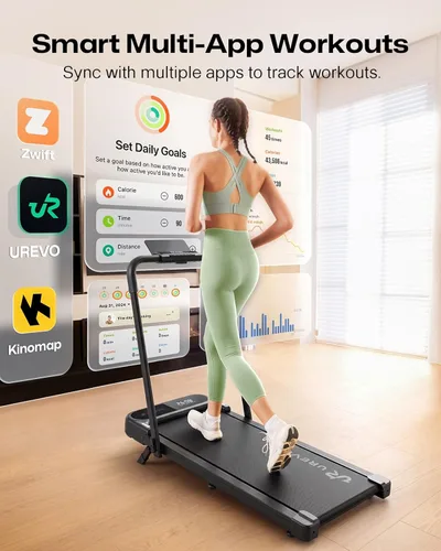 Miniatura 2 de UREVO Strol 2E Pro - Caminadora inteligente inclinada con aplicación, 12% de inclinación, almohadilla compacta para caminar con mango de seguridad