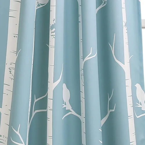 Miniatura 4 de Lush Decor - Cortinas con filtro de luz en el árbol, con diseño de pájaro azul en el árbol, para sala, comedor, dormitorio (par) 84 pulgadas