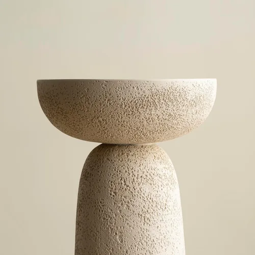 Miniatura 5 de Mesa auxiliar con pedestal, forma redonda moderna para decoración del hogar, inspirada en la piedra con diseño de reloj de arena, mesa auxiliar