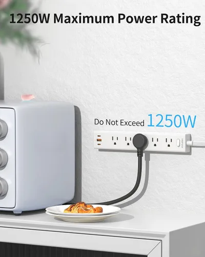 Miniatura 2 de HOPOW Regleta de alimentación con enchufe plano, cable de extensión plano ultra delgado de 6 pies, protector contra sobretensiones con 5 salidas y 3