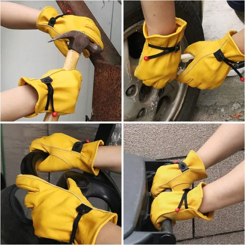 Miniatura 5 de HANDLANDY HLDD Leather Work Gloves for Men & Women, Adjustable Wrist Cowhide Gardening Glove with Reinforced Palm for Driver