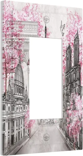 Paris Torre Eiffel Arco del Triunfo Paisaje Urbano Europeo Rosa 1 Gang Interruptor de Palanca Artística de Pared Placa Decorativa GFCI Cubierta de