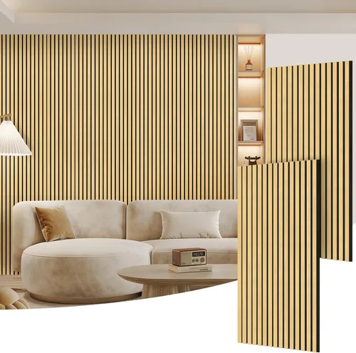 Paquete de 2 paneles de madera para pared, paneles acústicos de listones de madera de 48 x 24 pulgadas, paneles acústicos para decoración de paredes