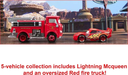 Miniatura 4 de Mattel Disney y Pixar Cars Vehículo de 5 paquetes con 4 autos de juguete de personajes y 1 camión de bomberos rojo inspirado en Radiator Springs