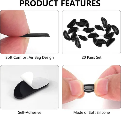 Miniatura 5 de 20 pares de almohadillas nasales adhesivas de silicona antideslizantes para gafas y gafas de sol, almohadillas nasales delgadas para anteojos