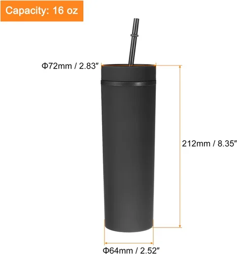 Miniatura 2 de uxcell Vaso delgado con tapas y pajitas, vaso delgado de 16 onzas color negro mate a granel, vaso acrílico pastel reutilizable, vaso de plástico