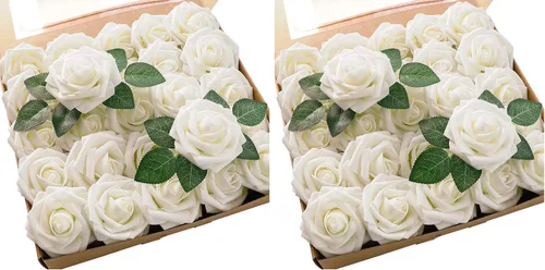 Miniatura 58 de Floroom Flores artificiales de espuma, aspecto real, con tallos, para manualidades, ramos de boda, centros de mesa, despedida de soltera, fiesta, 25